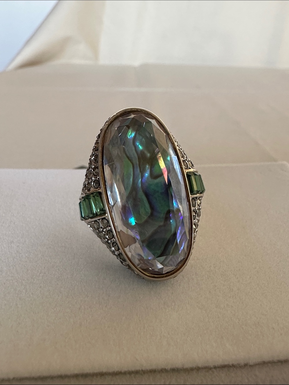 AKKAD Silver-Tone Blue Abalone Crystal Statement Ring - Picture 4 of 13